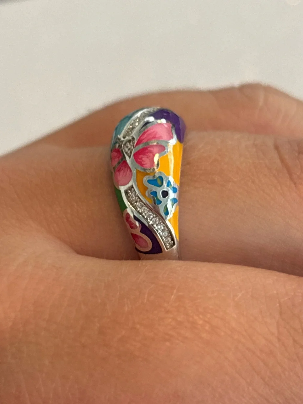 Jeulia 'Natural Beauty' Sterling Silver Enamel Dome Ring